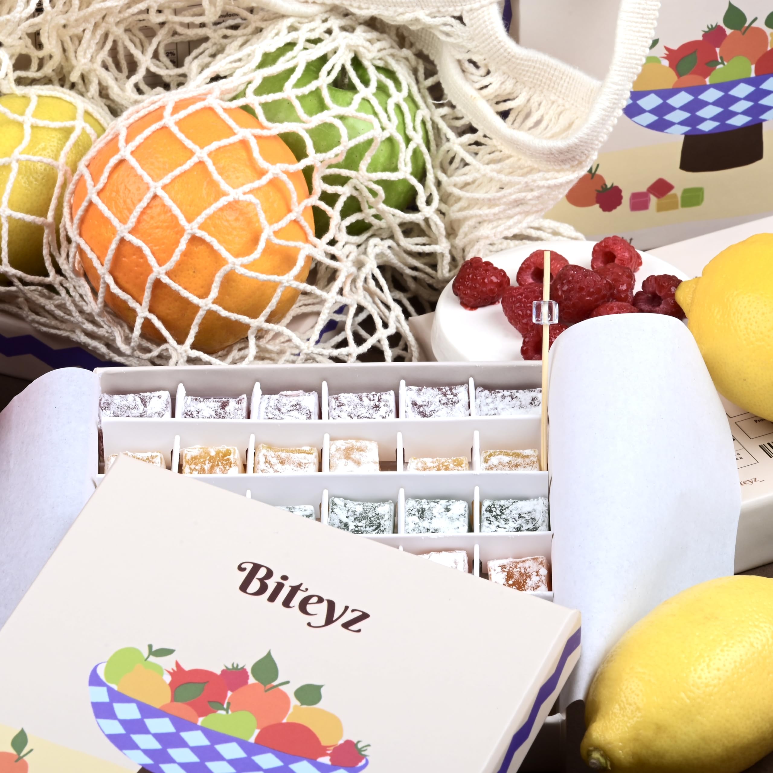 Biteyz Original Turkish Delight, Vegan Candy Gift Box – Assorted Gourmet Fruit Snacks with Lemon 36 Pieces of Luxury Handmade Vegan Treats - Image 4