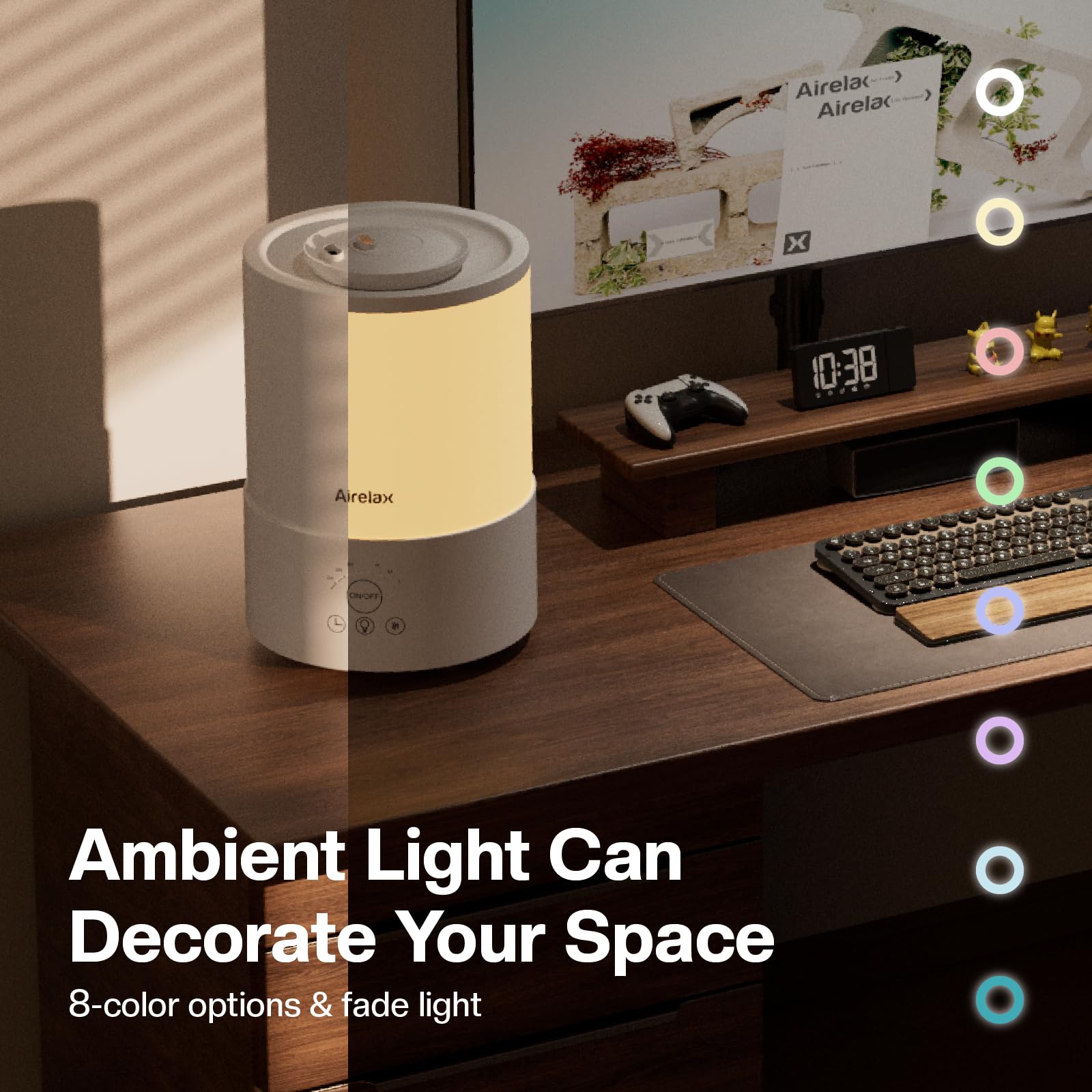 Airelax Humidifier 2.5L Air Humidifier for Bedroom Baby Room Cool Mist Small Humidifier with 360° Dual Nozzles, Top Fill, Quiet Sleep Mode, Auto Shut Off, Humidifier & Oil Diffuser & Night Light - Image 3